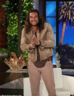 Jason Momoa shows Ellen how to throw an ax before explaining