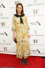 Katie Holmes is pretty in yellow floral frock with black collar at American
