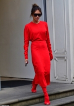 Star makes a VERY bold style statement in an all-red ensemble