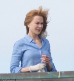 Fresh-faced Nicole Kidman battles the breeze as she continues filming TV project Big Little Lies