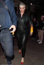 Katy Perry nails rocker chic in leather trousers with a matching biker jacket