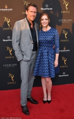 Alyson Hannigan is stylish in blue and black frock with Alexis Denisof