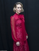 Sarah Paulson looks radiant in a floral pink semi-sheer blouse as she joins